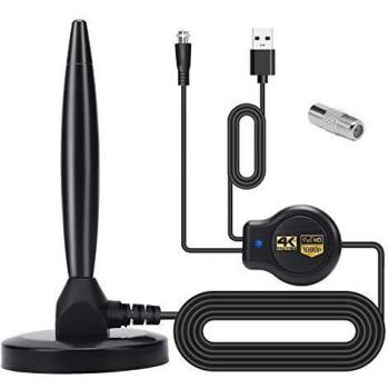 Antena tv interior con amplificador digital de alta definicion de 150 millaszcon amplificador de senal inteligente con base magnetica estable para canales de tv 1080p 4k de atsc dvbt dmbt ect