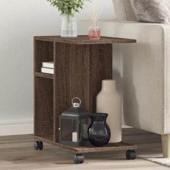 Mesa auxiliar con ruedas de madera de ingeniería marrón roble 50x30x55 cm