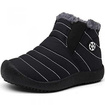Botas de Nieve para Niños Invierno Calentar Forradas Botines Niña Niño Impermeables Planas Botas Suave Antideslizantes Negro
