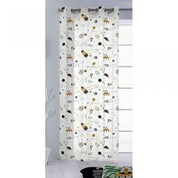 Cortina Infantil Espacio Menta con Ojales 100% Algodón 140x260 cm