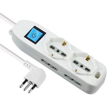 Multipresa blanca con interruptor, 2 Schuko + 4 Bivalentes, 10/16A, cable de 1.5 metros