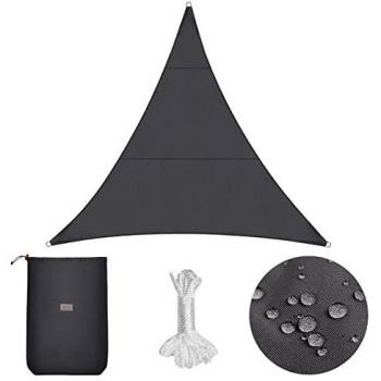 Sekey Toldo Vela de Sombra Impermeable 5x5x5m Triangular Protección Rayos UV, Resistente al Desgarro, para Terraza Balcon Patio Exteriores Jardín, con Ojales y Cuerdas de Fijación, Antracita