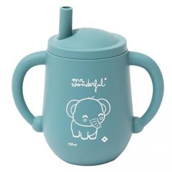 Vaso Antiderrame para Bebés Mr. Wonderful Elefante Azul - Libre de BPA, Diseño con 2 Asas, Apto para Lavavajillas y Microondas, 100 ml