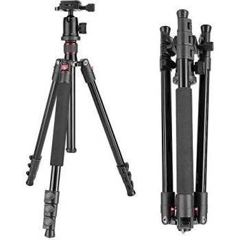 Neewer 10084599, Aleación de Aluminio Trípode de Cámara con 360 Grados cabeza de bola, Placa de Zapata Rápida 1/4, Bolsa para Cámara DSLR, Videocámara de Video, Carga hasta 8 kg, 158cm, rojo y negro