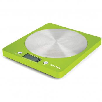 Salter 1046 GNDR - Báscula de cocina ultra delgada con plataforma en acero inoxidable, color verde