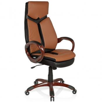 hjh OFFICE 621790 Silla de oficina ERGO 100 piel sintética marrón/negro, muy cómodo, buen acholchado, con apoyabrazos, respaldo alto, estable, silla escritorio, sillón oficina