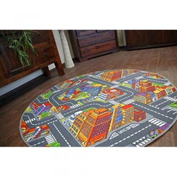 Alfombra Infantil Carreteras Big City Círculo Gris 200 cm
