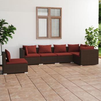 6-Piece Brown Poly Rattan Garden Lounge Set with Cushions