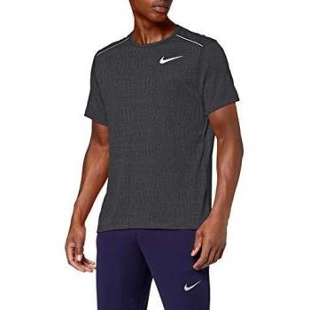 NIKE M Nk Dry Miler SS Jacquard FF T-Shirt, Hombre, Black/htr/Iron Grey/