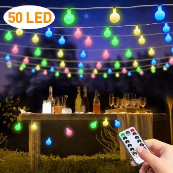FishOaky Luces Decorativas, Guirnalda Luces Exterior, Guirnaldas Decoracion,  7M / 23FT 50 Globos Cadena Luces Multicolor para Interiores, al Aire Libre, Árbol de Navidad, Boda, Fiesta