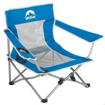Silla Plegable de Camping Aktive, Antivuelco, Asiento Bajo, Azul, 49x46x60 cm, Soporta 110 kg, Estructura de Acero, Tejido de Poliéster