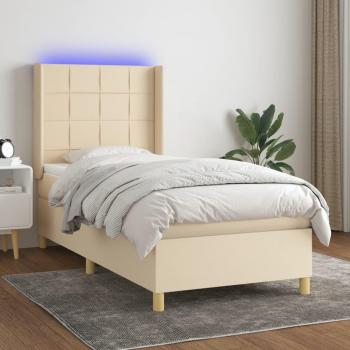 Cama Box Spring con Colchón y Luces LED Crema 80x200 cm en Tela