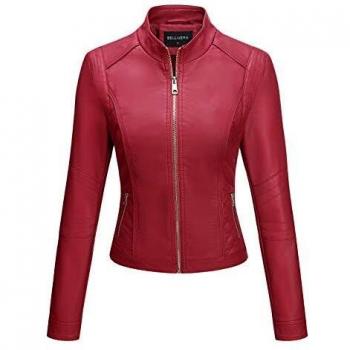 BELLIVERA Chaqueta de Cuero PU para Mujer