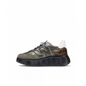 Wonders - Zapatillas deportivas de mujer de piel vacuna con cordones elásticos, modelo A-3610, color verde, con cuña