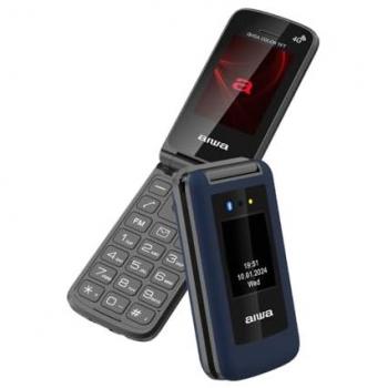 Teléfono Móvil Aiwa FP-30 – 2G/4G con Tapa, Dual SIM, Bluetooth 5.1, Doble Pantalla, Radio FM, Botón SOS, Cámara y Linterna - Color Azul para Personas