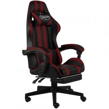 Silla Gaming con Reposapiés de Cuero Sintético Negro/Rojo Tinto