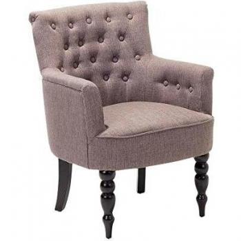 Sillón tejido gris pardo con botones patas de madera copetudo