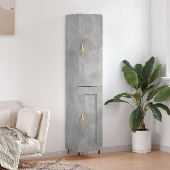Aparador alto de madera contrachapada gris hormigón 34,5x34x180 cm con 1 puerta de madera, Mueble de Almacenaje para salón, Buffet y Armario Auxiliar