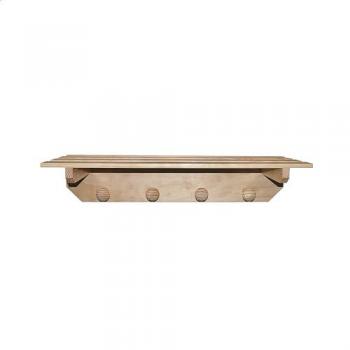 Colgador y Estante de Madera Sin Barniz con 4 Pomos - 75x22x16 cm