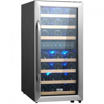 VEVOR 33-Bottle Dual Zone Wine Cooler with Air Circulation Cooling and Digital Control
