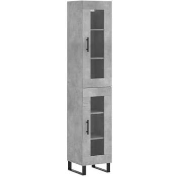 Aparador alto de madera contrachapada gris hormigón 34,5x34x180 cm con 1 puerta de cristal, mueble de almacenaje para salón, buffet y armario auxiliar