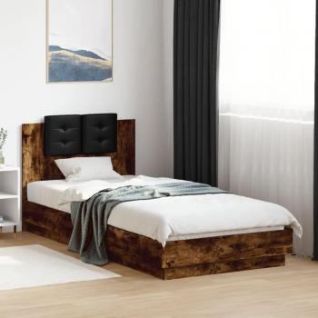 Cama Pata Redonda con Cabecero Humo Roble 100x200 cm Madera Multicapa