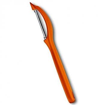 Victorinox Pelador universal con hoja oscilante, filo dentado y filo doble, fabricado en acero inoxidable, apto para el lavavajillas y de color naranja
