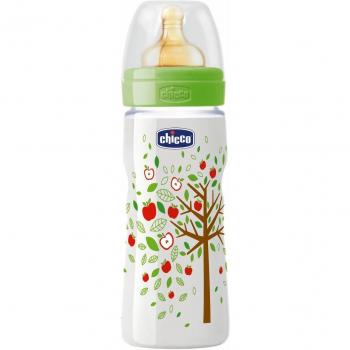 Chicco 00070770000040 - Biberon unisex con tetina de caucho, 0% BPA, 330 ml, diseno manzana