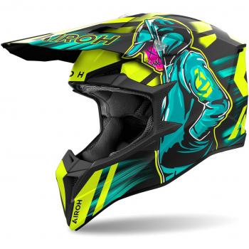 Airoh Casco de Cross Wraap Cyber Amarillo Mate - Casco de motocross, color amarillo mate, diseño moderno, ventilación optimizada, ligero y resistente
