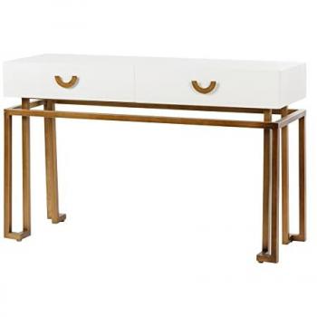 Consola Blanca y Dorada de Madera y Metal 120x35x77,3 cm para Entrada o Salón