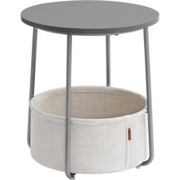Mesa Auxiliar Redonda con Cesta de Tela - Espaciosa Mesa Lateral para Salón, Dormitorio o Mesita de Noche, Estilo Moderno, Disponible en Varios Colores