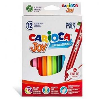 Carioca - Caja de rotuladores con tinta lavable, punta fina sintética, 12 unidades, multicolor