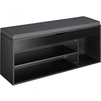 Banco Zapatero Natalia 104 x 30 x 49 cm - Banco zapatero con gran espacio de almacenaje, tres estantes y un compartimento plegable, estructura estable y segura, mueble para zapatos en color negro