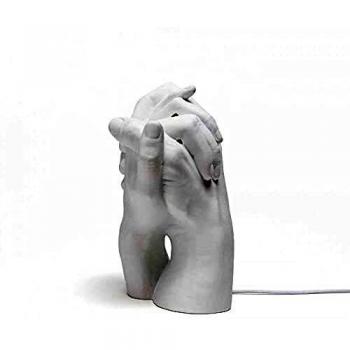 Lámpara de mesa LED With Me de porcelana blanca con diseño de manos enlazadas, altura 32 cm