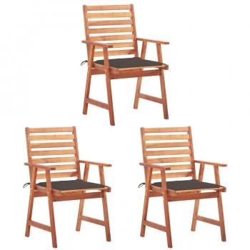 Outdoor Dining Chairs Set of 3 with Cushions Solid Acacia Wood