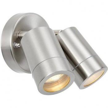 Foco de exterior Saxby Palin Acero Inoxidable Cepillado con Cristal, 2 bombillas GU10, IP44, 12.5 cm