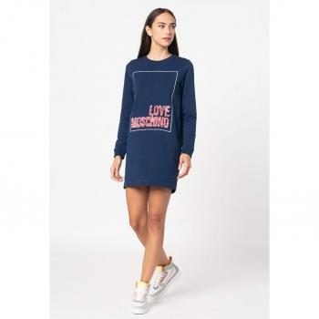 Love Moschino Blue Cotton Dress - IT44|L, Short Dress, Female, Size: M, Relief Brand Design