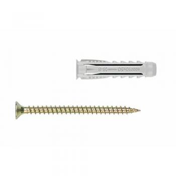 Taco de nylon con tirafondo cabeza avellanada Pozi 5x25 y 4x30 - Blister de 20 uds