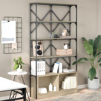 Estantería de madera de ingeniería y metal 100x26x180cm en negro, roble sonoma y roble ahumado - Mueble de almacenamiento para oficina, estudio y dormitorio