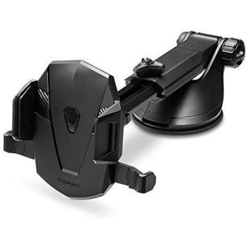 Spigen KUEL [TS35] (Transformer), Soporte Móvil para Coche, Diseño de Carbono Extensible, Gira a 360° Grados y Aplicación fácil de un Toque - Negro