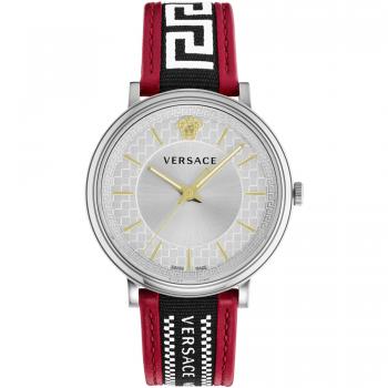 Versace V-Circle Leather Bracelet Watch Gray Male ONE SIZE