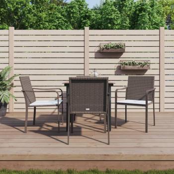 5 Piece Outdoor Dining Set with Cushions in Poly Rattan and Steel