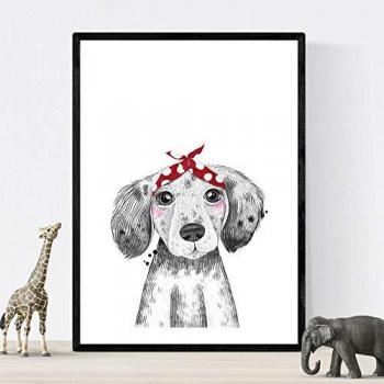 Lámina Infantil Perro Bebé con Pañuelo Rojo - Poster A3 Sin Marco, Alta Nitidez y Durabilidad
