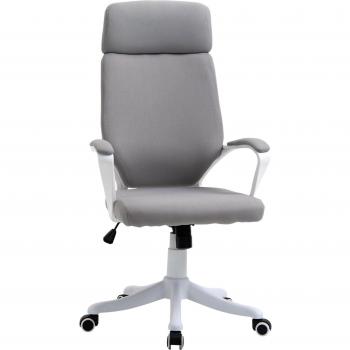 Vinsetto Silla de Oficina Ergonómica Giratoria Ajustable en Altura con Reposabrazos, Reposacabezas y Respaldo Alto 63x65x113-123 cm Gris