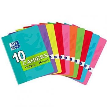Oxford Classique – Lote de 10 cuadernos grapados pequeños de 17 x 22 cm, 60 páginas grandes, cuadriculadas, 90 g, colores surtidos