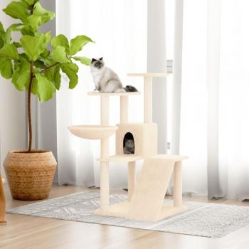 Rascador para gatos con postes de sisal 94 cm color crema