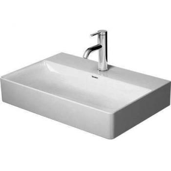 Lavabo Duravit DuraSquare Compact 60x40 cm, blanco con WonderGliss, 1 orificio para grifería, sin rebosadero