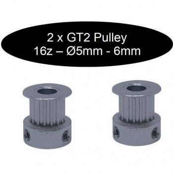 2 x GT2 Polea Pulley según Elección ancho 6 mm, GT2 16Z Ø5mm, 1