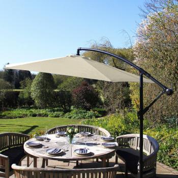 Sombrilla Voladiza 3m con Base Ventilador, Mecanismo de Manivela, Cubierta Impermeable, Parasol Colgante para Terraza, Jardín y Patio Exterior, Incluye Funda Gratis -