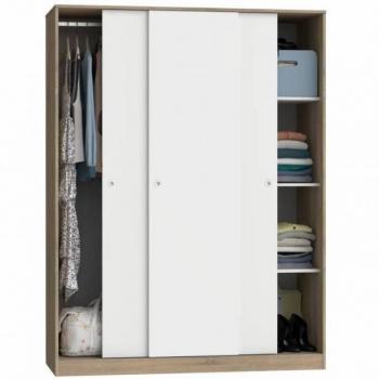 Armario de Melamina Blanco y Madera Claro 150x200x55 cm con 3 puertas correderas color Cambrian y Blanco